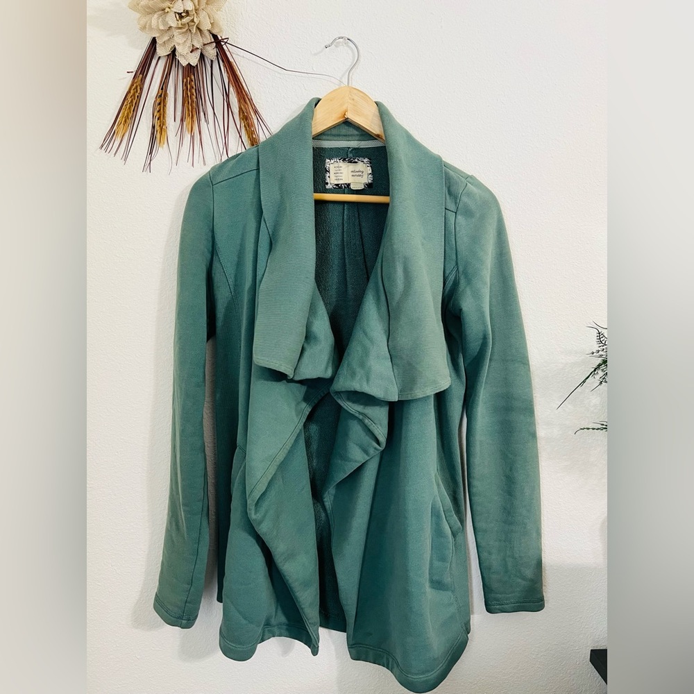 Anthropologie Saturday Sunday Green Shawled Draped Waterfall Cardigan Size XS - Picture 2 of 10